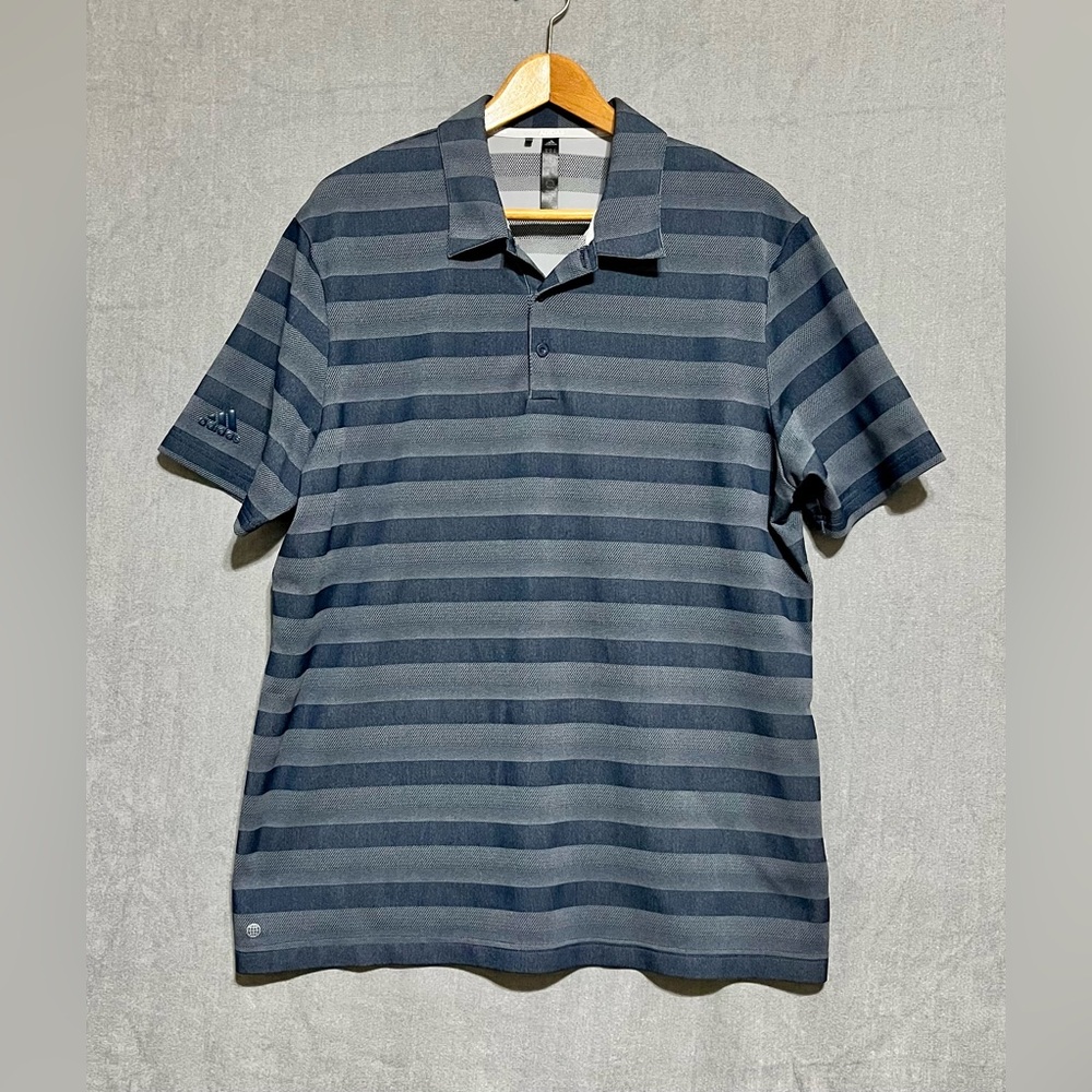 Adidas Men's Navy And Grey Striped Polo Shirt‎